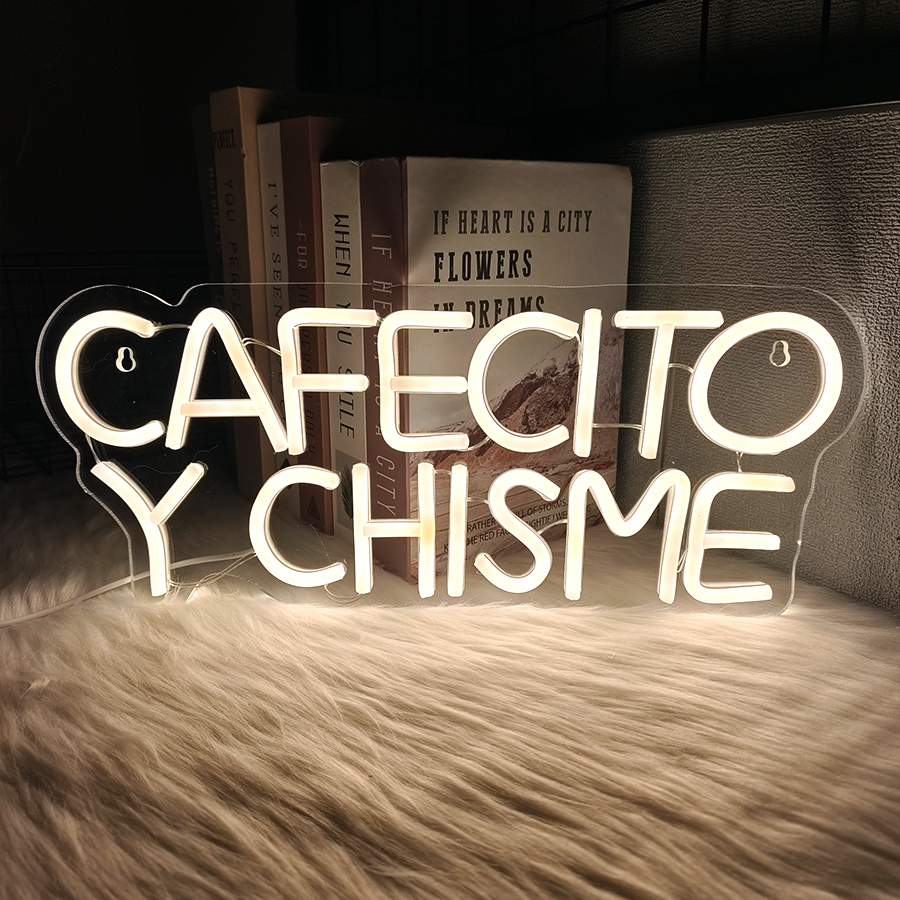 Coffee Tea Neon Sign - Cafecito Y Chisme Neon Sign, Vibrant