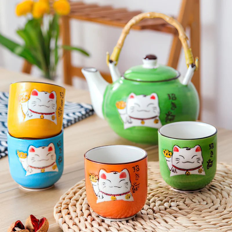 Tea Coffee Pot Set - Japan Creative Multicolor Cartoon Lucky Cat
