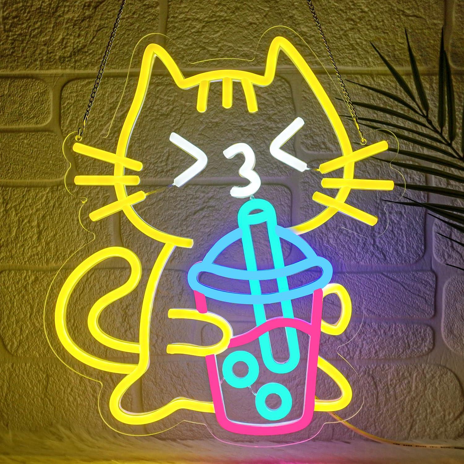 Cat Boba Tea Neon Sign Cute An - Coffee Tea Neon Sign review and price