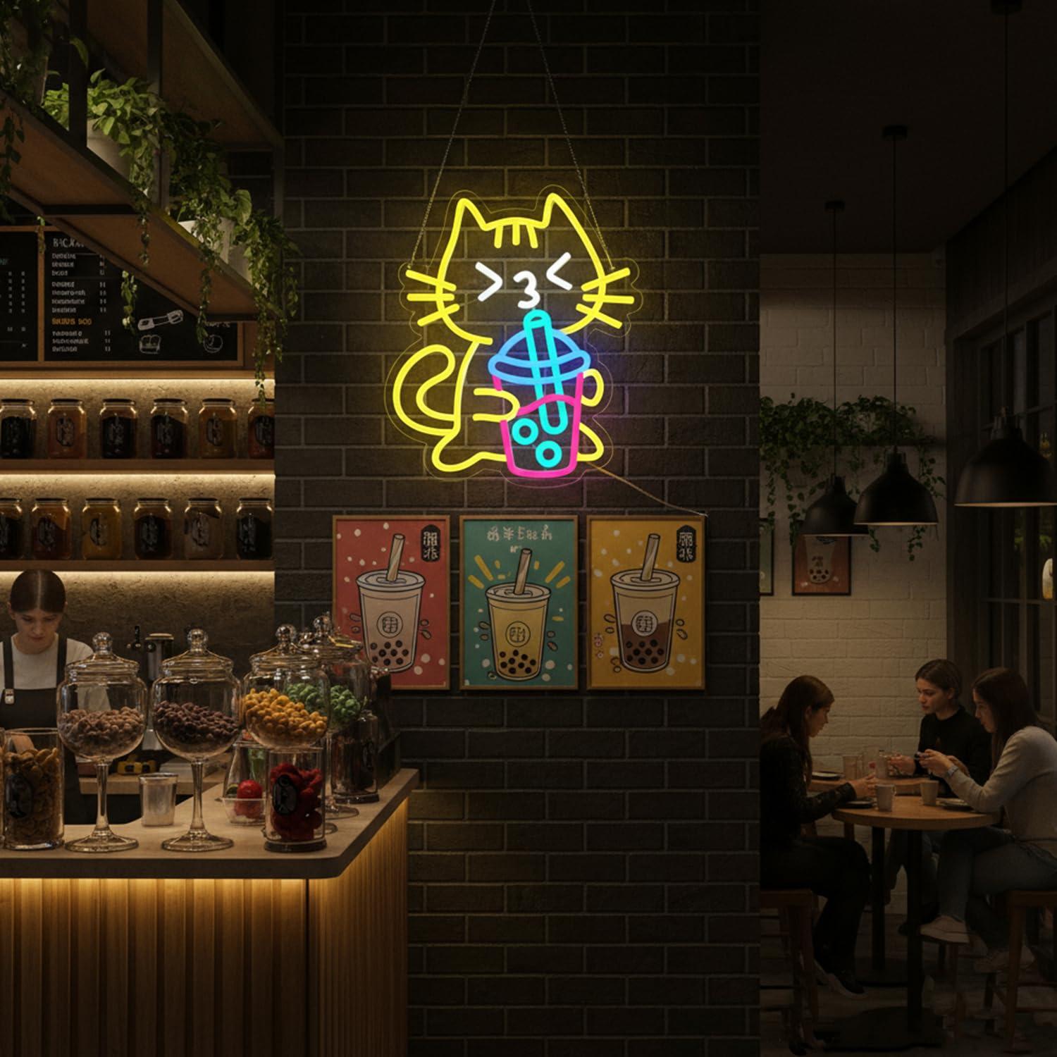 Cat Boba Tea Neon Sign Cute An - Coffee Tea Neon Sign review and price
