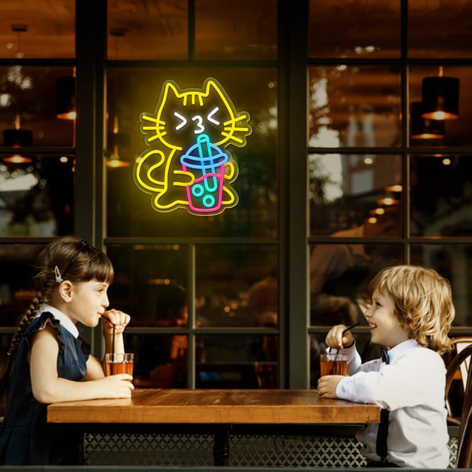 Cat Boba Tea Neon Sign Cute An - Coffee Tea Neon Sign review and price