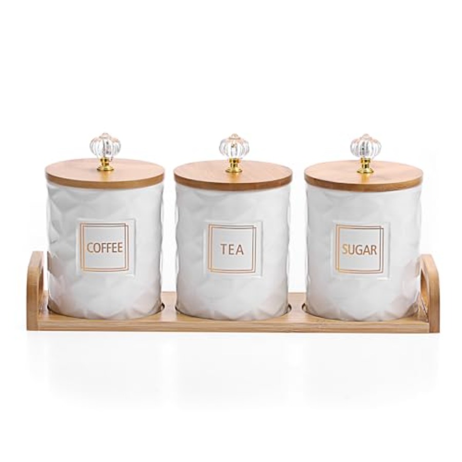 Set of 3 Ceramic Canisters Set - Coffee Tea Sugar Canisters review and price