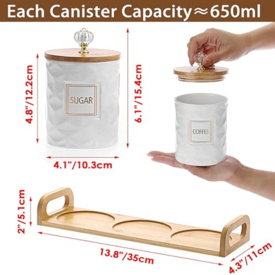 Set of 3 Ceramic Canisters Set - Coffee Tea Sugar Canisters review and price