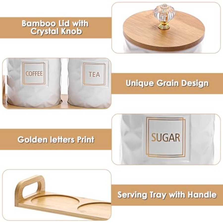 Set of 3 Ceramic Canisters Set - Coffee Tea Sugar Canisters review and price