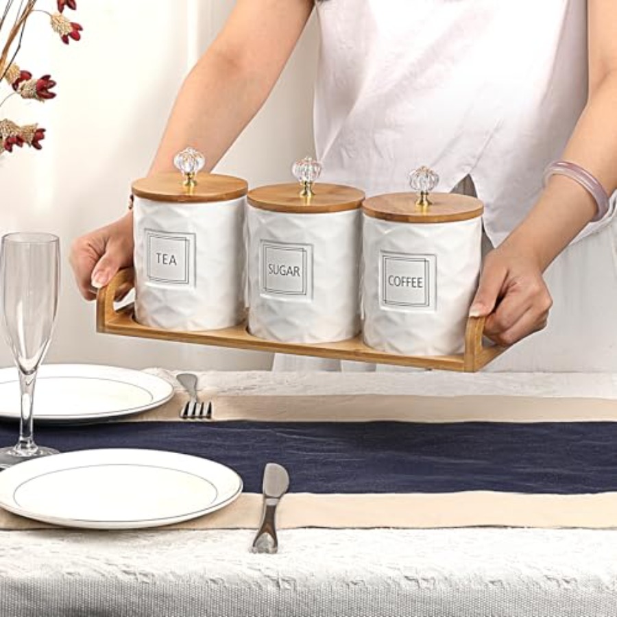 Set of 3 Ceramic Canisters Set - Coffee Tea Sugar Canisters review and price