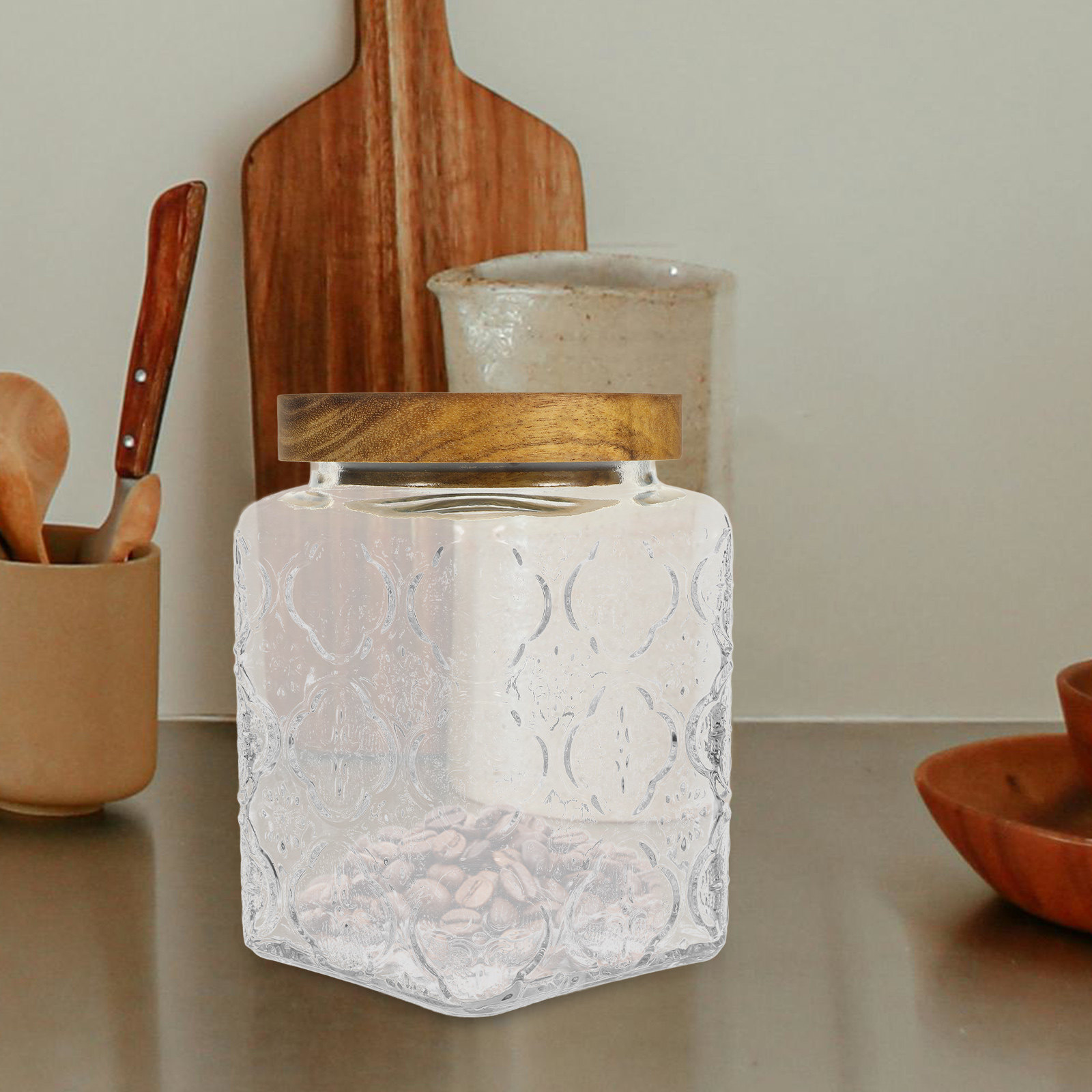Glass Sealed Jar Wood Lid Airt - Coffee Tea Sugar Canisters review and price