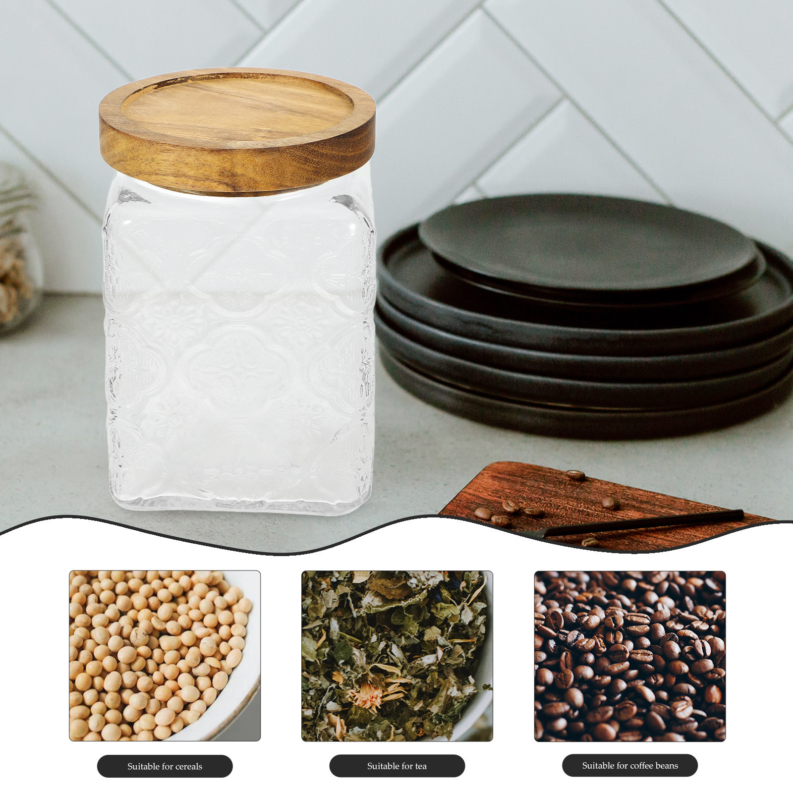 Glass Sealed Jar Wood Lid Airt - Coffee Tea Sugar Canisters review and price