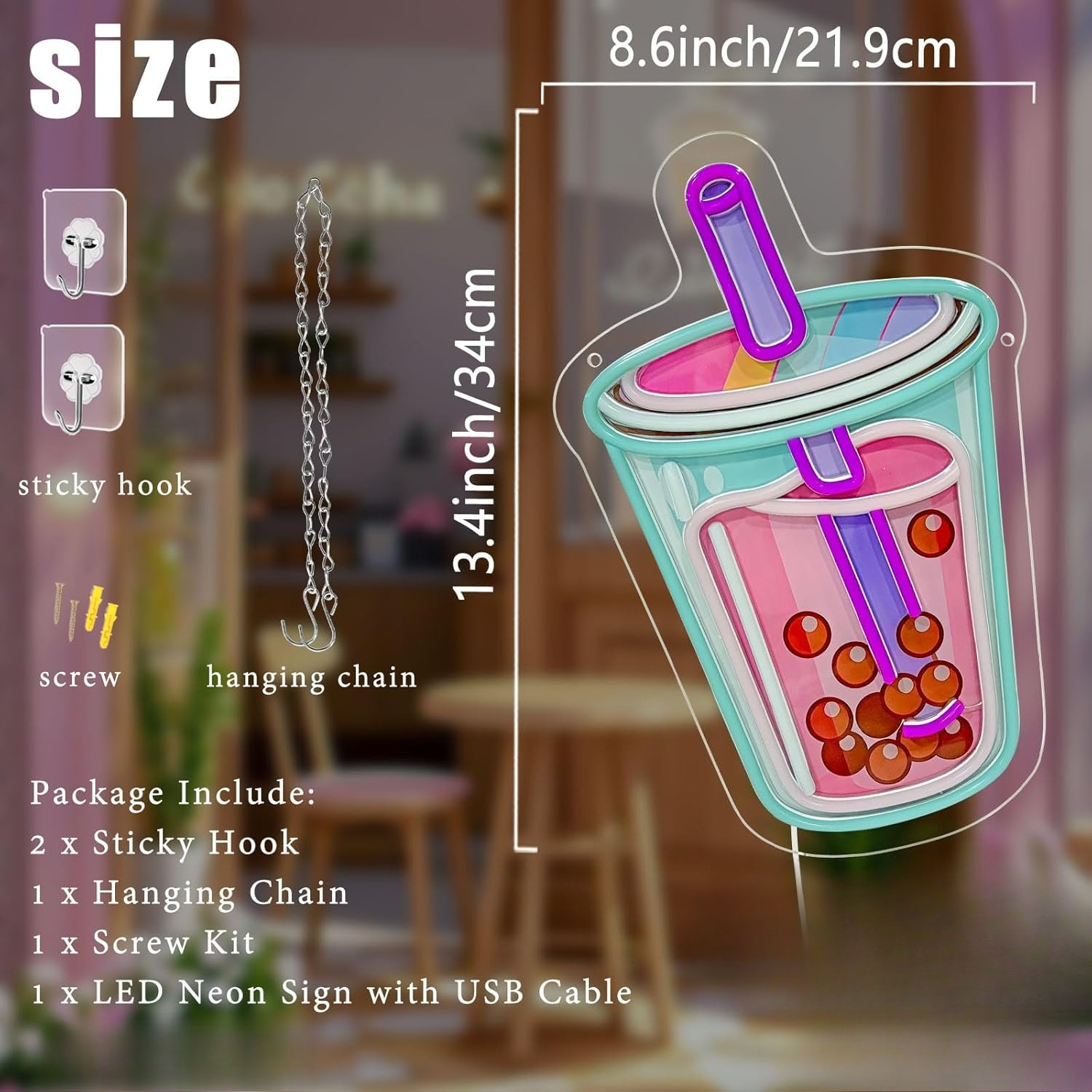 Bubble Tea Neon Sign USB Power - Coffee Tea Neon Sign review and price