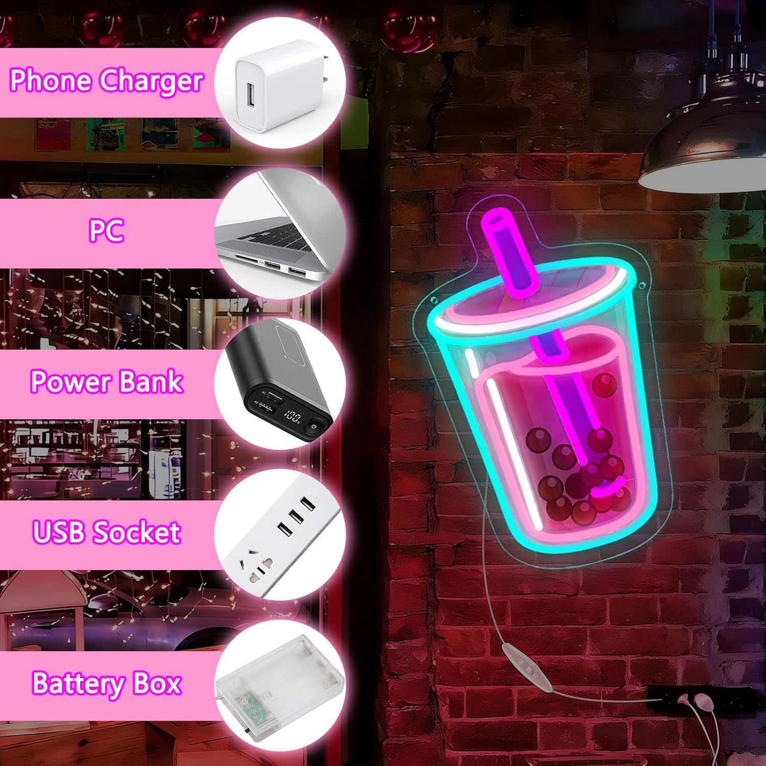 Bubble Tea Neon Sign USB Power - Coffee Tea Neon Sign review and price